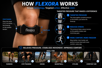Flexora™ – Relieves pressure under the kneecap for immediate comfort.