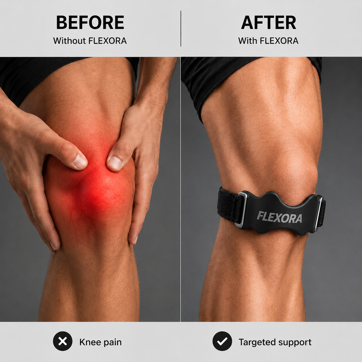 Flexora™ – Relieves pressure under the kneecap for immediate comfort.